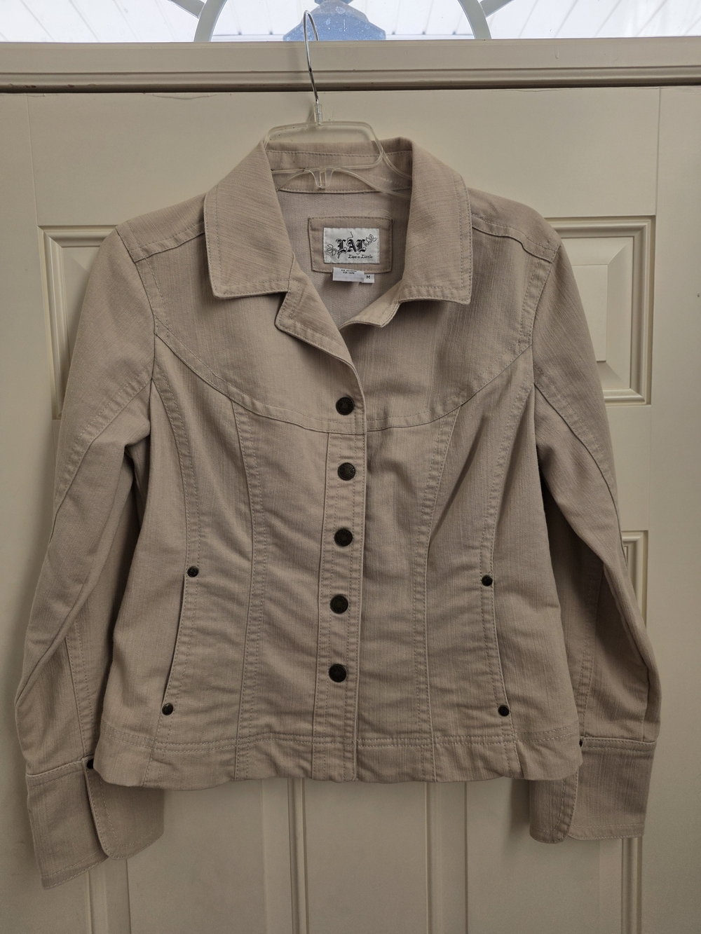 Live a Little Light Beige Cotton Jean Jacket